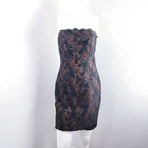 Jan Barboglio Vintage Dress Black Lace Strapless Tube Nude Illusion LBD Sz 2